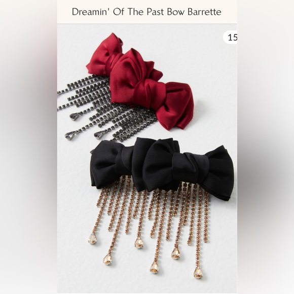 Free people Dreamin of the past 2 satin bow barrettes w/ fringe rhinestones NWT - Picture 3 of 13